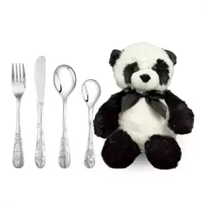 10: Barnebestik Panda i stål inkl. blød bamse